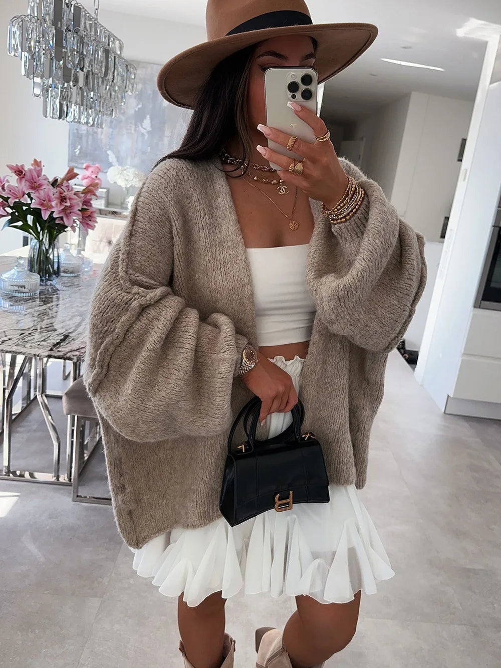 Cardigan oversize aperto con maniche lunghe morbide | Donna Autunno Inverno