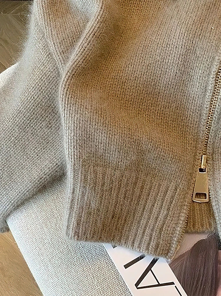 Cardigan corto con zip e colletto in ecopelle | Donna