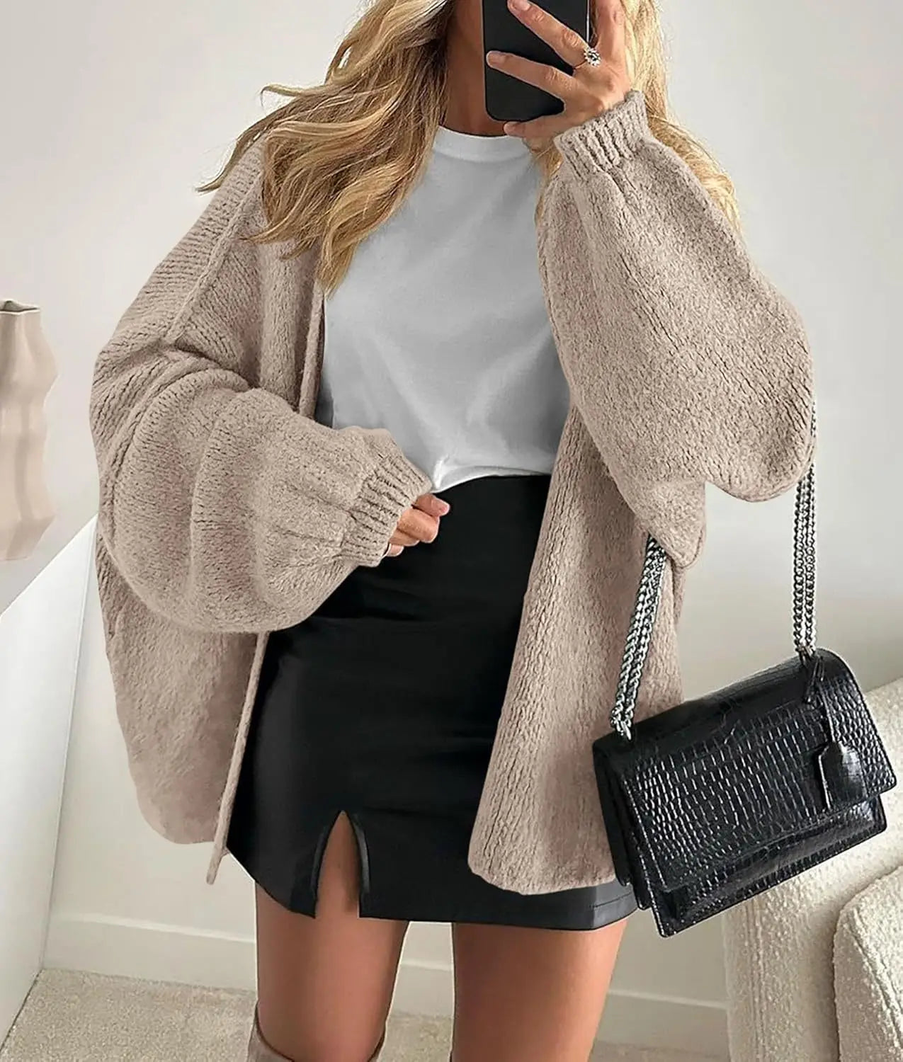 Cardigan oversize aperto con maniche lunghe morbide | Donna Autunno Inverno