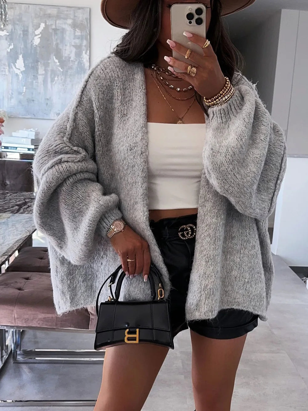 Cardigan oversize aperto con maniche lunghe morbide | Donna Autunno Inverno