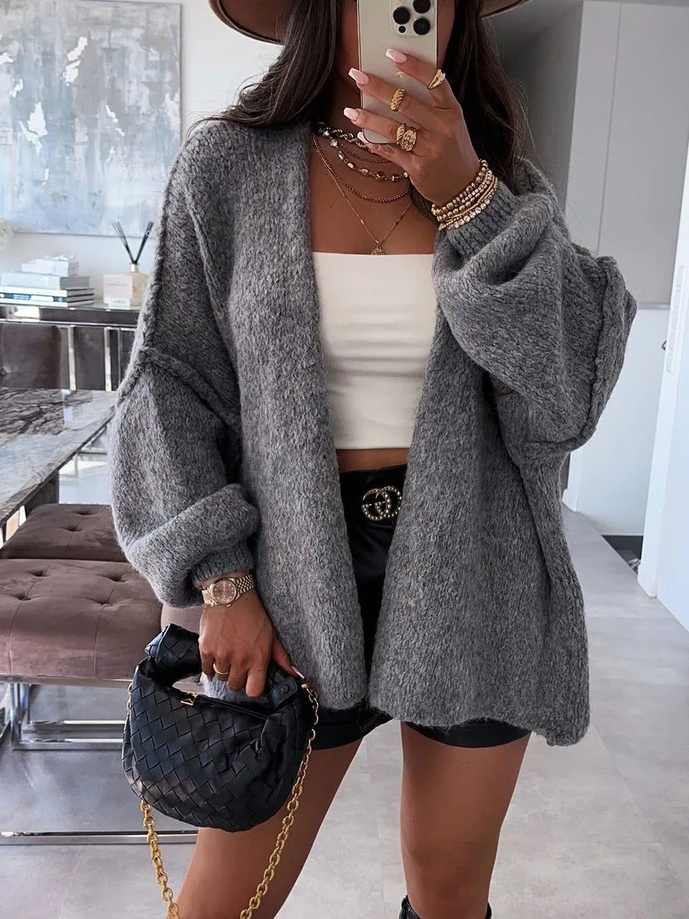 Cardigan oversize aperto con maniche lunghe morbide | Donna Autunno Inverno