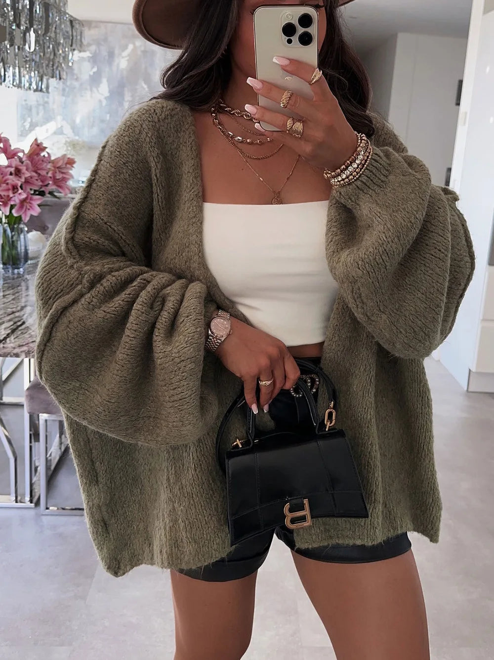 Cardigan oversize aperto con maniche lunghe morbide | Donna Autunno Inverno